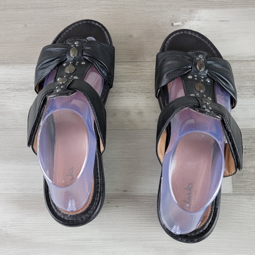 Clarks Artisan Jandi Gem Soft Black Leather Slide Sandal 9W - Picture 7 of 16